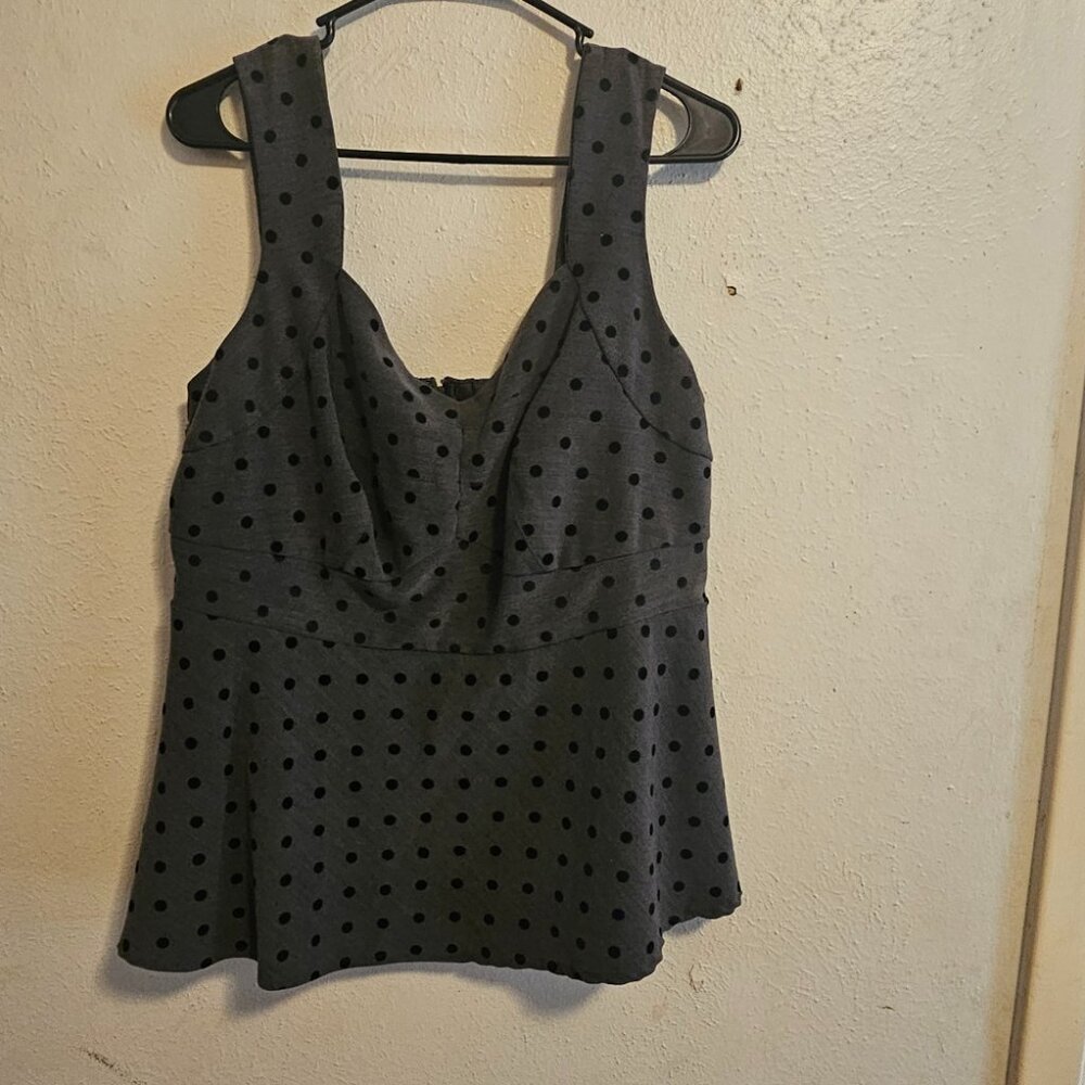 Torrid Sleeveless Polka-Dot Peplum Gray Black Plus Size 1X